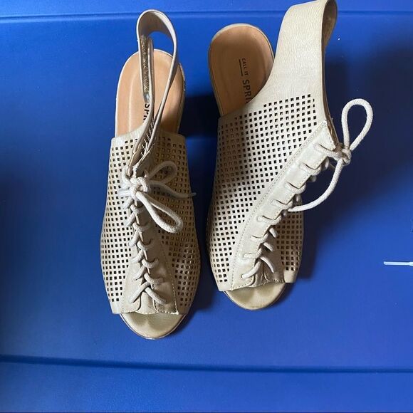 CALL It Spring Lace Open Toe High Heel Tan Sandals - Picture 2 of 13